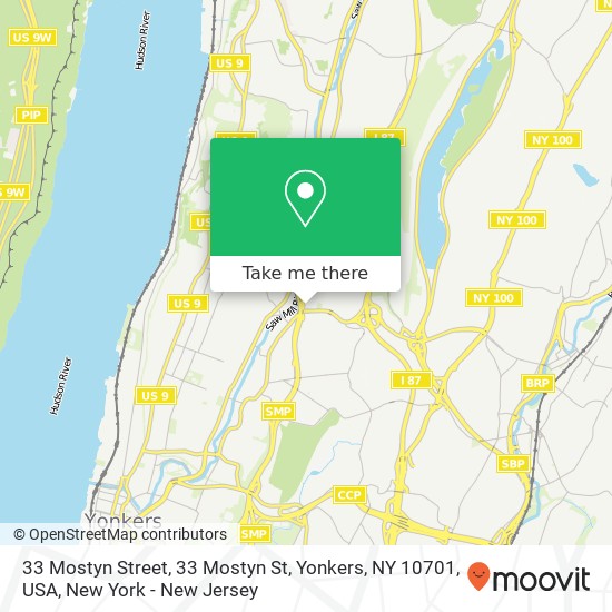 Mapa de 33 Mostyn Street, 33 Mostyn St, Yonkers, NY 10701, USA