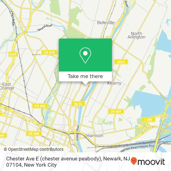 Mapa de Chester Ave E (chester avenue peabody), Newark, NJ 07104
