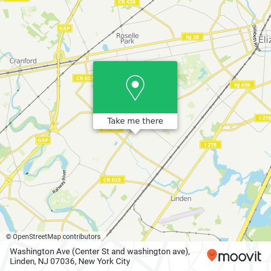 Mapa de Washington Ave (Center St and washington ave), Linden, NJ 07036