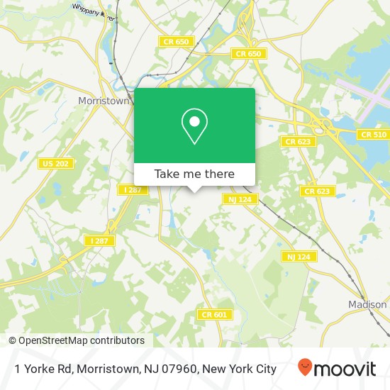 Mapa de 1 Yorke Rd, Morristown, NJ 07960