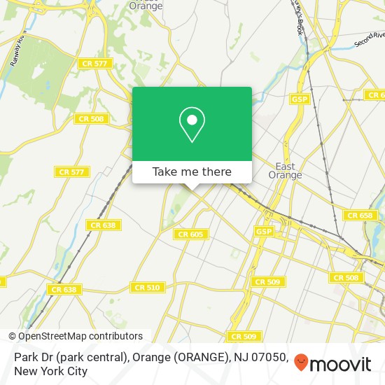 Mapa de Park Dr (park central), Orange (ORANGE), NJ 07050