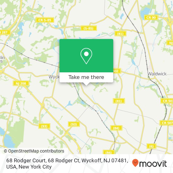 Mapa de 68 Rodger Court, 68 Rodger Ct, Wyckoff, NJ 07481, USA