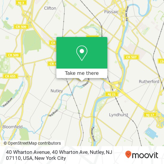 Mapa de 40 Wharton Avenue, 40 Wharton Ave, Nutley, NJ 07110, USA