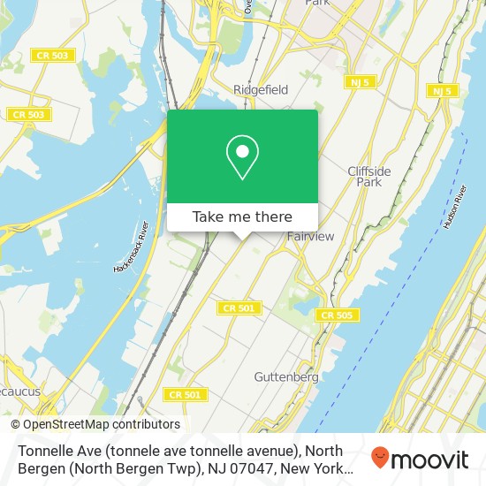 Mapa de Tonnelle Ave (tonnele ave tonnelle avenue), North Bergen (North Bergen Twp), NJ 07047