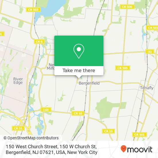 Mapa de 150 West Church Street, 150 W Church St, Bergenfield, NJ 07621, USA