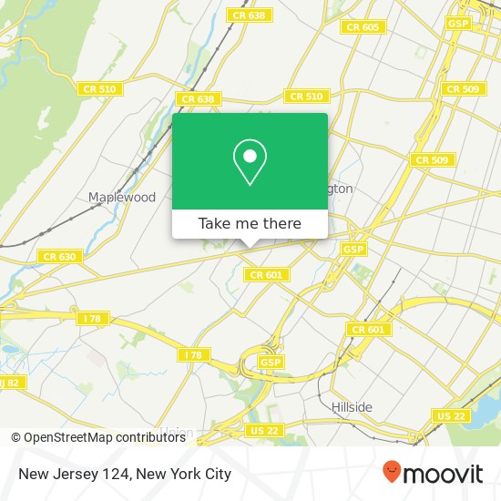 Mapa de New Jersey 124, NJ-124, New Jersey, USA