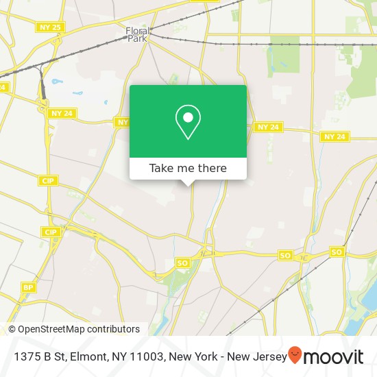 Mapa de 1375 B St, Elmont, NY 11003