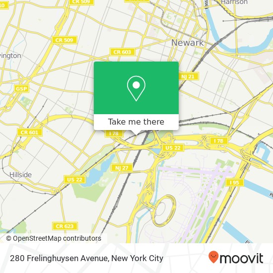 Mapa de 280 Frelinghuysen Avenue, 280 Frelinghuysen Ave, Newark, NJ 07114, USA