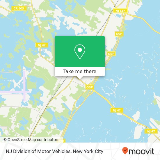 Mapa de NJ Division of Motor Vehicles