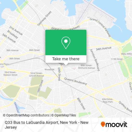 Q33 Bus to LaGuardia Airport map
