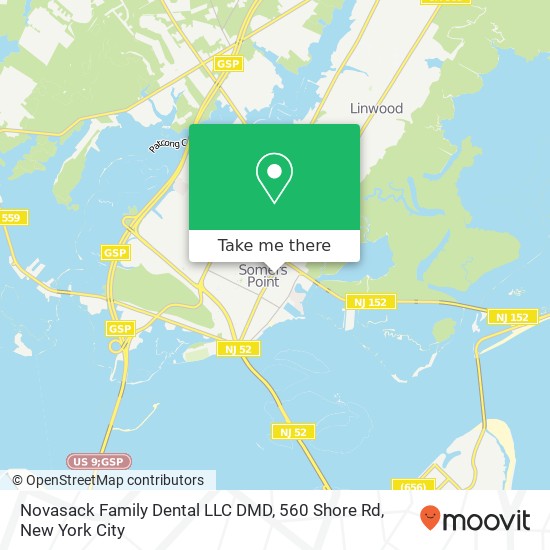 Mapa de Novasack Family Dental LLC DMD, 560 Shore Rd