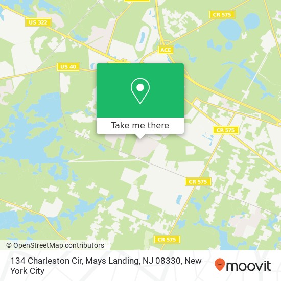 Mapa de 134 Charleston Cir, Mays Landing, NJ 08330