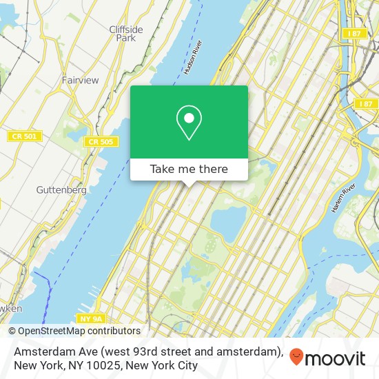 Amsterdam Ave (west 93rd street and amsterdam), New York, NY 10025 map