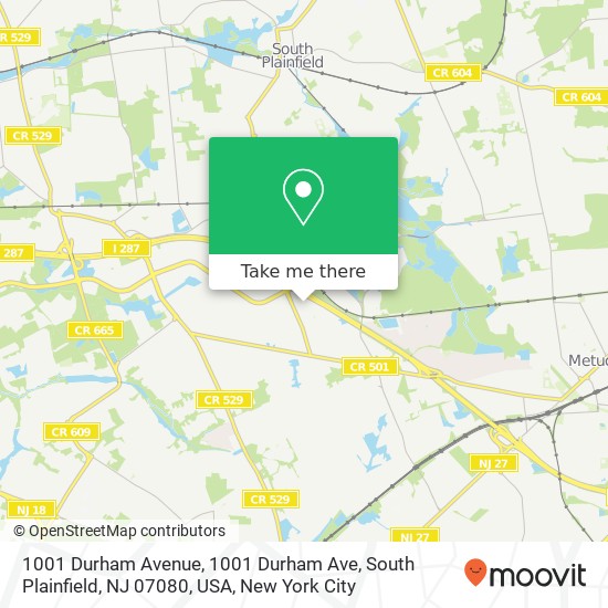 Mapa de 1001 Durham Avenue, 1001 Durham Ave, South Plainfield, NJ 07080, USA