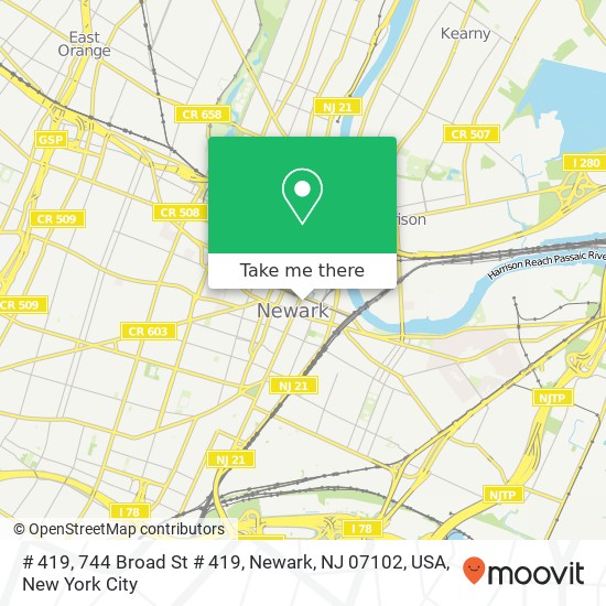 # 419, 744 Broad St # 419, Newark, NJ 07102, USA map