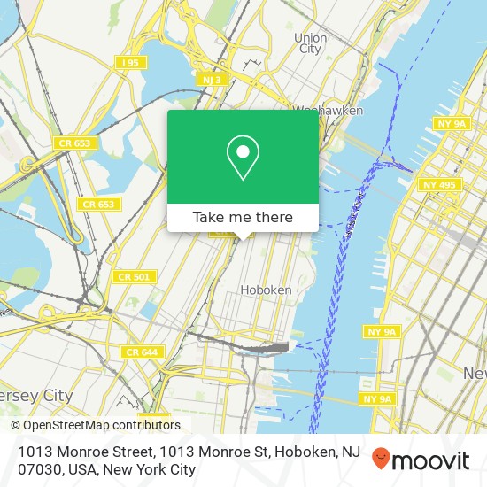 Mapa de 1013 Monroe Street, 1013 Monroe St, Hoboken, NJ 07030, USA