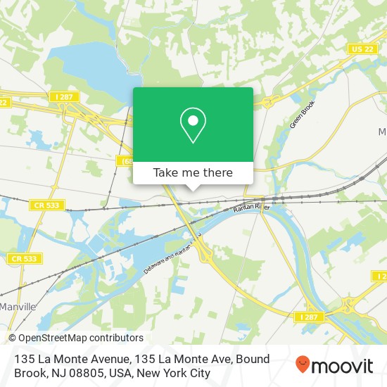 Mapa de 135 La Monte Avenue, 135 La Monte Ave, Bound Brook, NJ 08805, USA