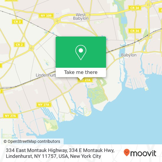 Mapa de 334 East Montauk Highway, 334 E Montauk Hwy, Lindenhurst, NY 11757, USA