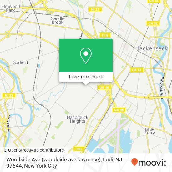 Mapa de Woodside Ave (woodside ave lawrence), Lodi, NJ 07644