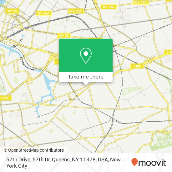 Mapa de 57th Drive, 57th Dr, Queens, NY 11378, USA