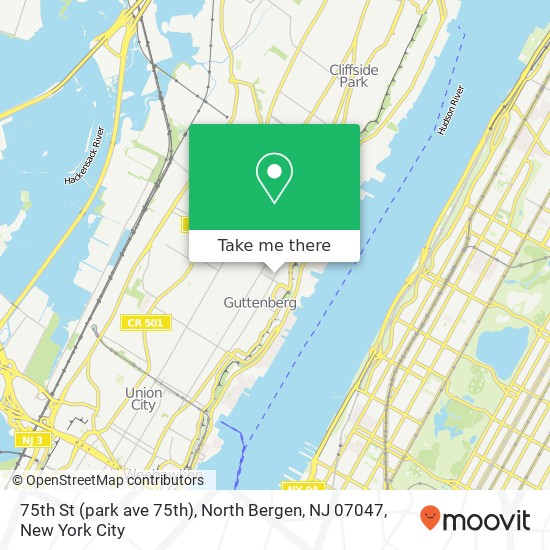 Mapa de 75th St (park ave 75th), North Bergen, NJ 07047