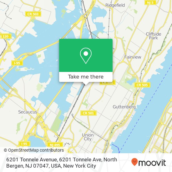 Mapa de 6201 Tonnele Avenue, 6201 Tonnele Ave, North Bergen, NJ 07047, USA