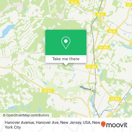 Mapa de Hanover Avenue, Hanover Ave, New Jersey, USA