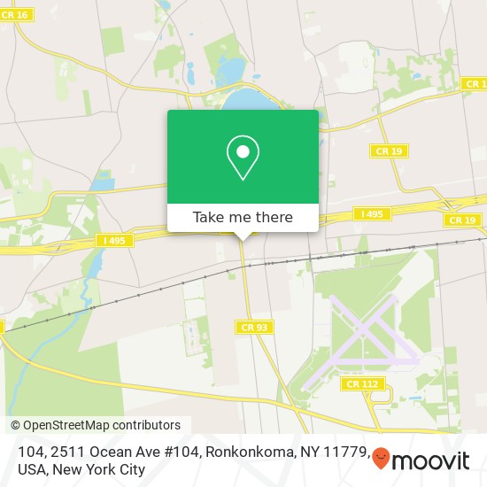 Mapa de 104, 2511 Ocean Ave #104, Ronkonkoma, NY 11779, USA