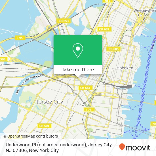 Mapa de Underwood Pl (collard st underwood), Jersey City, NJ 07306