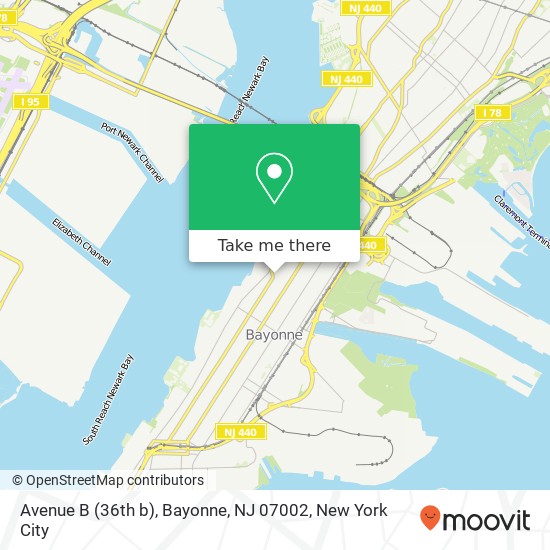 Mapa de Avenue B (36th b), Bayonne, NJ 07002