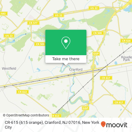 Mapa de CR-615 (615 orange), Cranford, NJ 07016