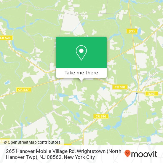 Mapa de 265 Hanover Mobile Village Rd, Wrightstown (North Hanover Twp), NJ 08562