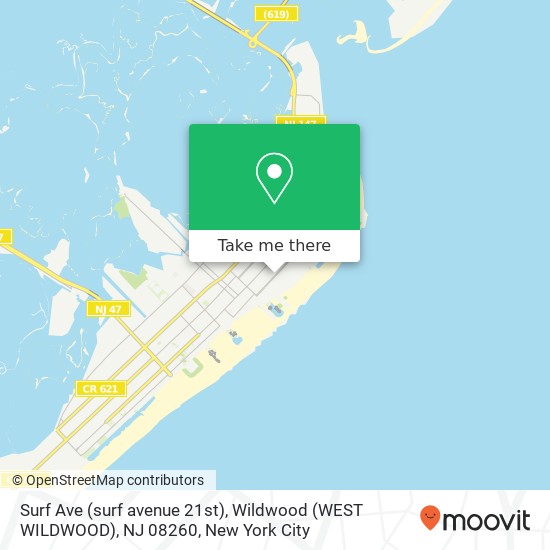 Mapa de Surf Ave (surf avenue 21st), Wildwood (WEST WILDWOOD), NJ 08260