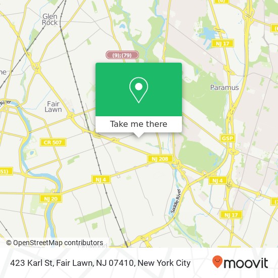 Mapa de 423 Karl St, Fair Lawn, NJ 07410