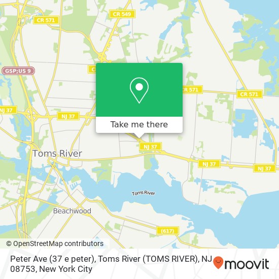 Mapa de Peter Ave (37 e peter), Toms River (TOMS RIVER), NJ 08753