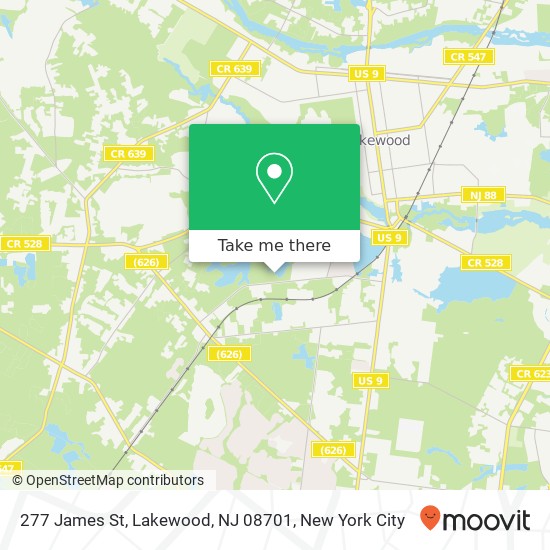 Mapa de 277 James St, Lakewood, NJ 08701