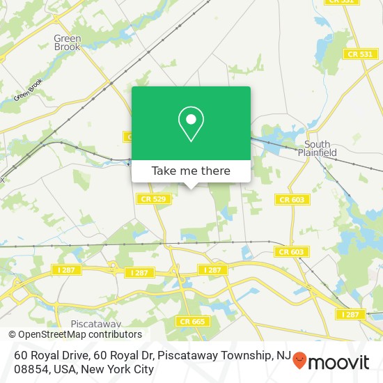 Mapa de 60 Royal Drive, 60 Royal Dr, Piscataway Township, NJ 08854, USA