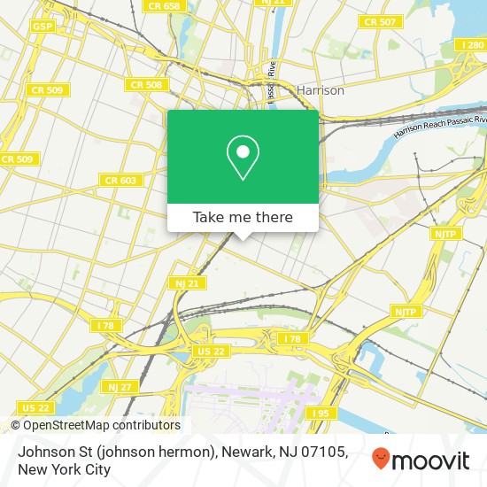 Mapa de Johnson St (johnson hermon), Newark, NJ 07105