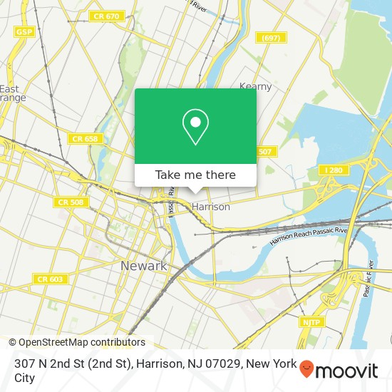 Mapa de 307 N 2nd St (2nd St), Harrison, NJ 07029