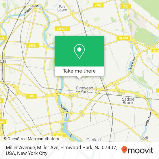 Mapa de Miller Avenue, Miller Ave, Elmwood Park, NJ 07407, USA