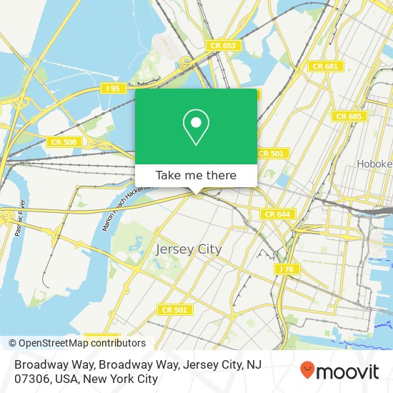 Mapa de Broadway Way, Broadway Way, Jersey City, NJ 07306, USA