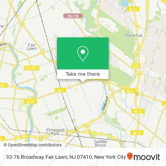 Mapa de 33-76 Broadway, Fair Lawn, NJ 07410