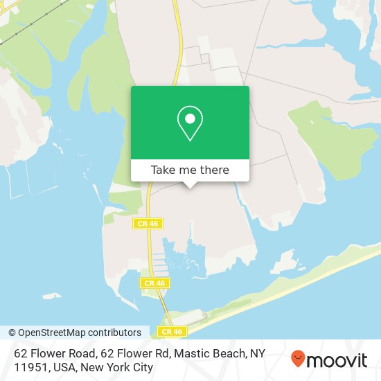 Mapa de 62 Flower Road, 62 Flower Rd, Mastic Beach, NY 11951, USA