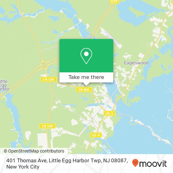 Mapa de 401 Thomas Ave, Little Egg Harbor Twp, NJ 08087