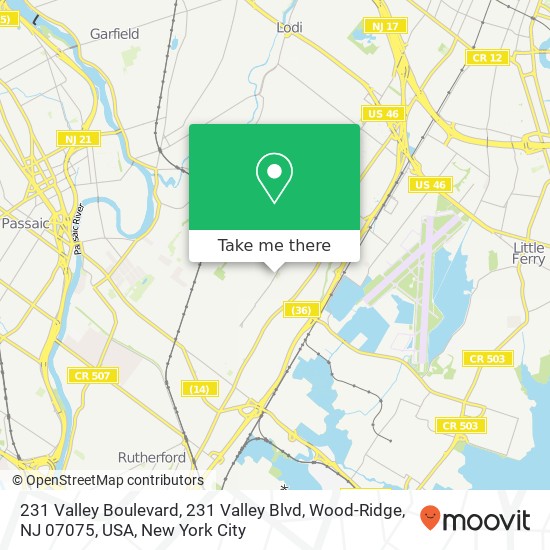 Mapa de 231 Valley Boulevard, 231 Valley Blvd, Wood-Ridge, NJ 07075, USA