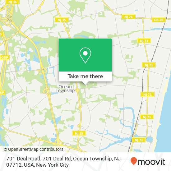 Mapa de 701 Deal Road, 701 Deal Rd, Ocean Township, NJ 07712, USA