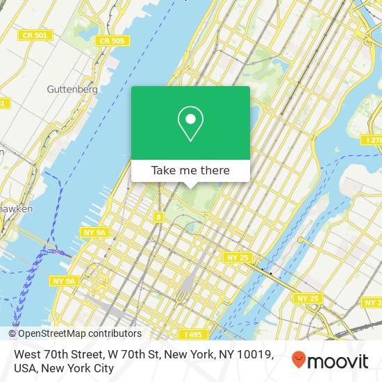 Mapa de West 70th Street, W 70th St, New York, NY 10019, USA