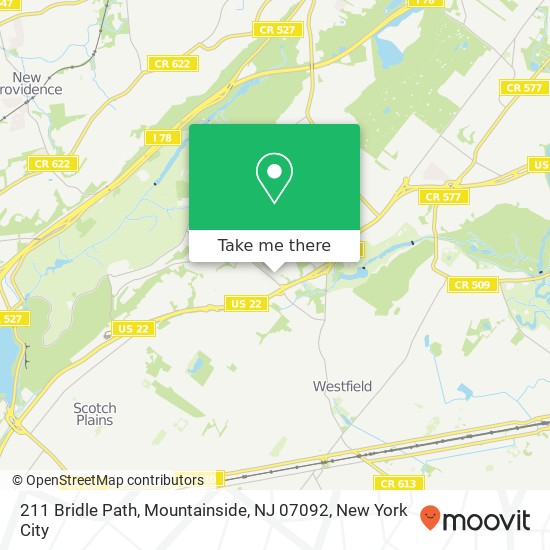 Mapa de 211 Bridle Path, Mountainside, NJ 07092