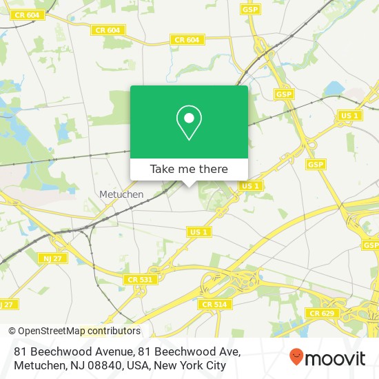 Mapa de 81 Beechwood Avenue, 81 Beechwood Ave, Metuchen, NJ 08840, USA