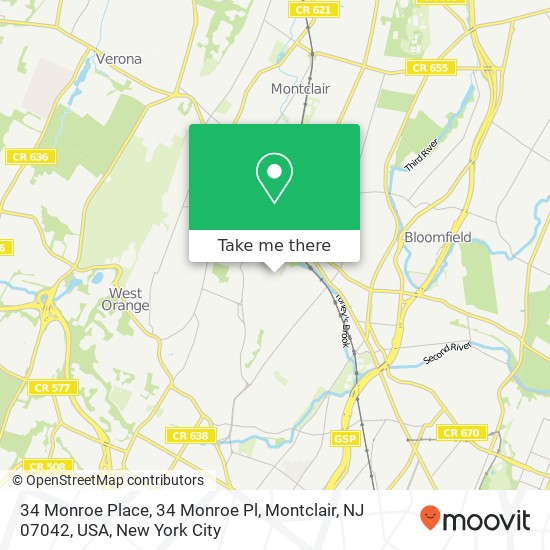 Mapa de 34 Monroe Place, 34 Monroe Pl, Montclair, NJ 07042, USA